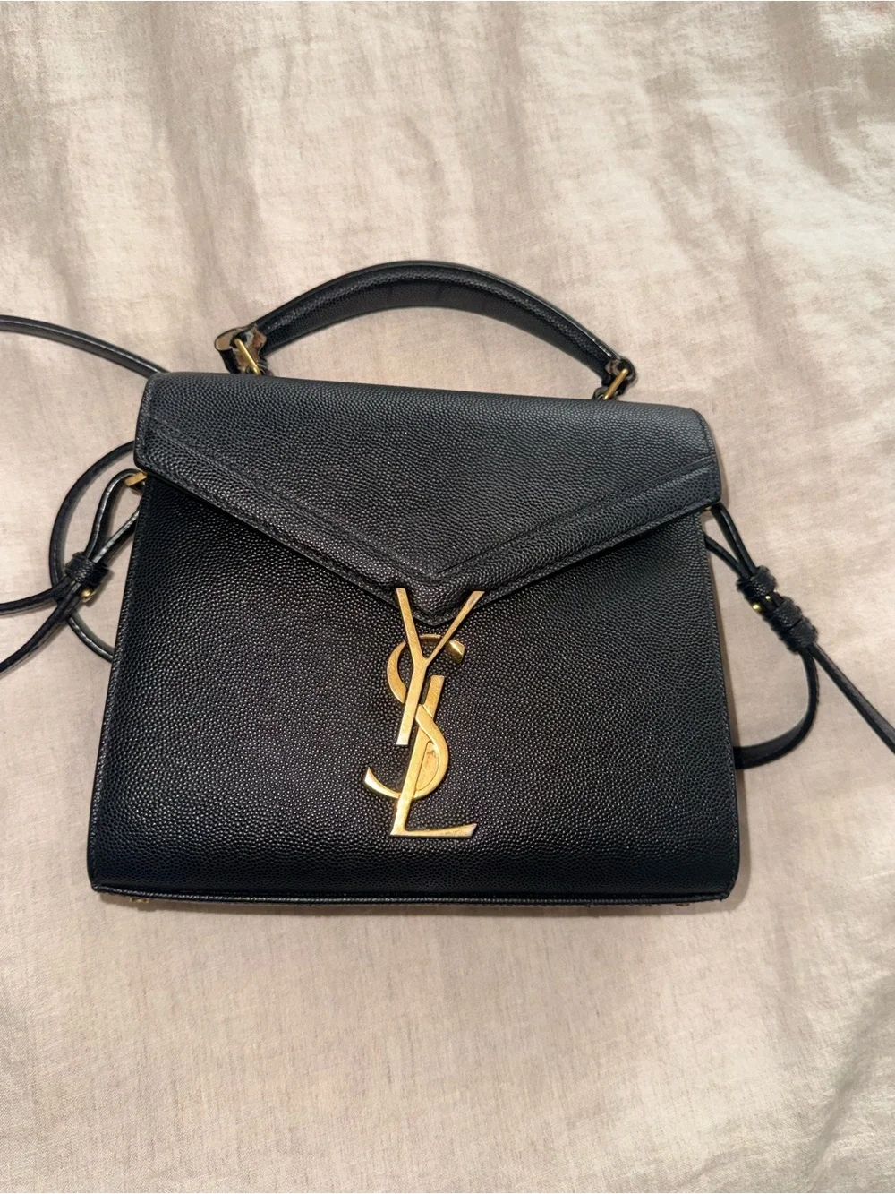 Saint Laurent Black Top Handle Satchel with Gold YSL Emblem